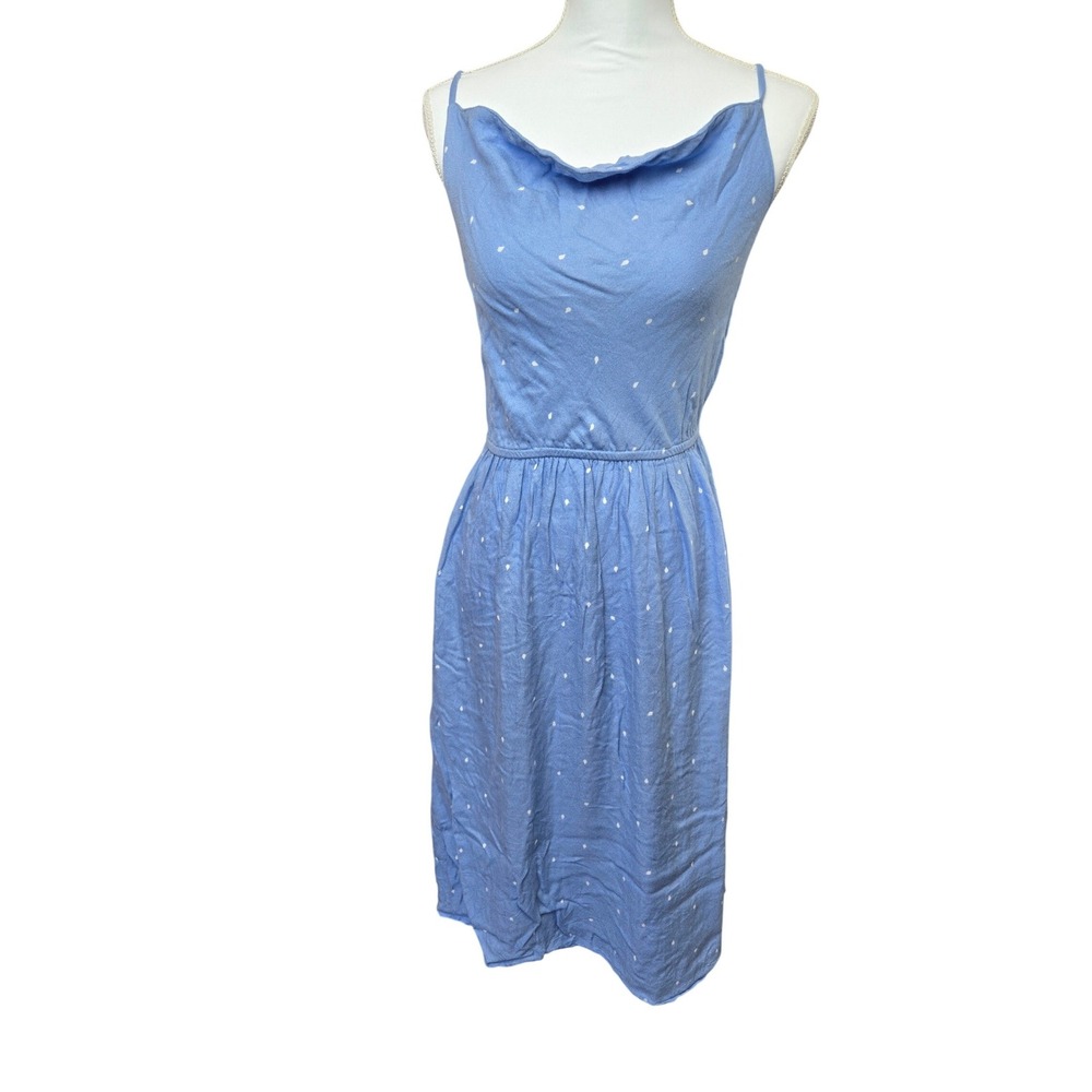 Volcom Womens Blue White Print Cowl Neck Midi Sundress Size M Cross Back
